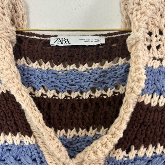 ZARA Striped Crochet Hooded Sweater Size M - Picture 4 of 8